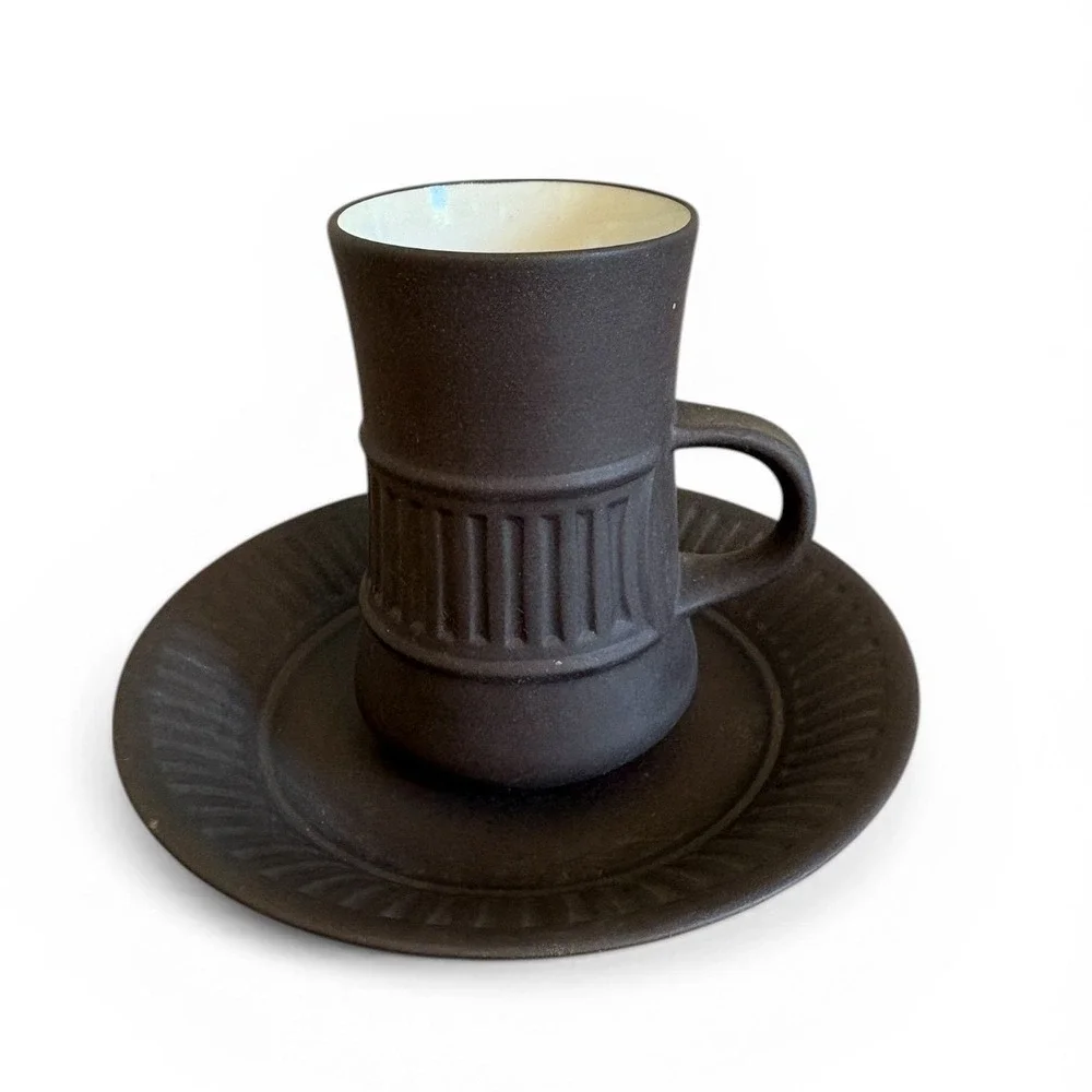 Dansk Flamestone Demitasse Cup Saucer Jens Quistgaard‎ JHQ Denmark Brown MCM